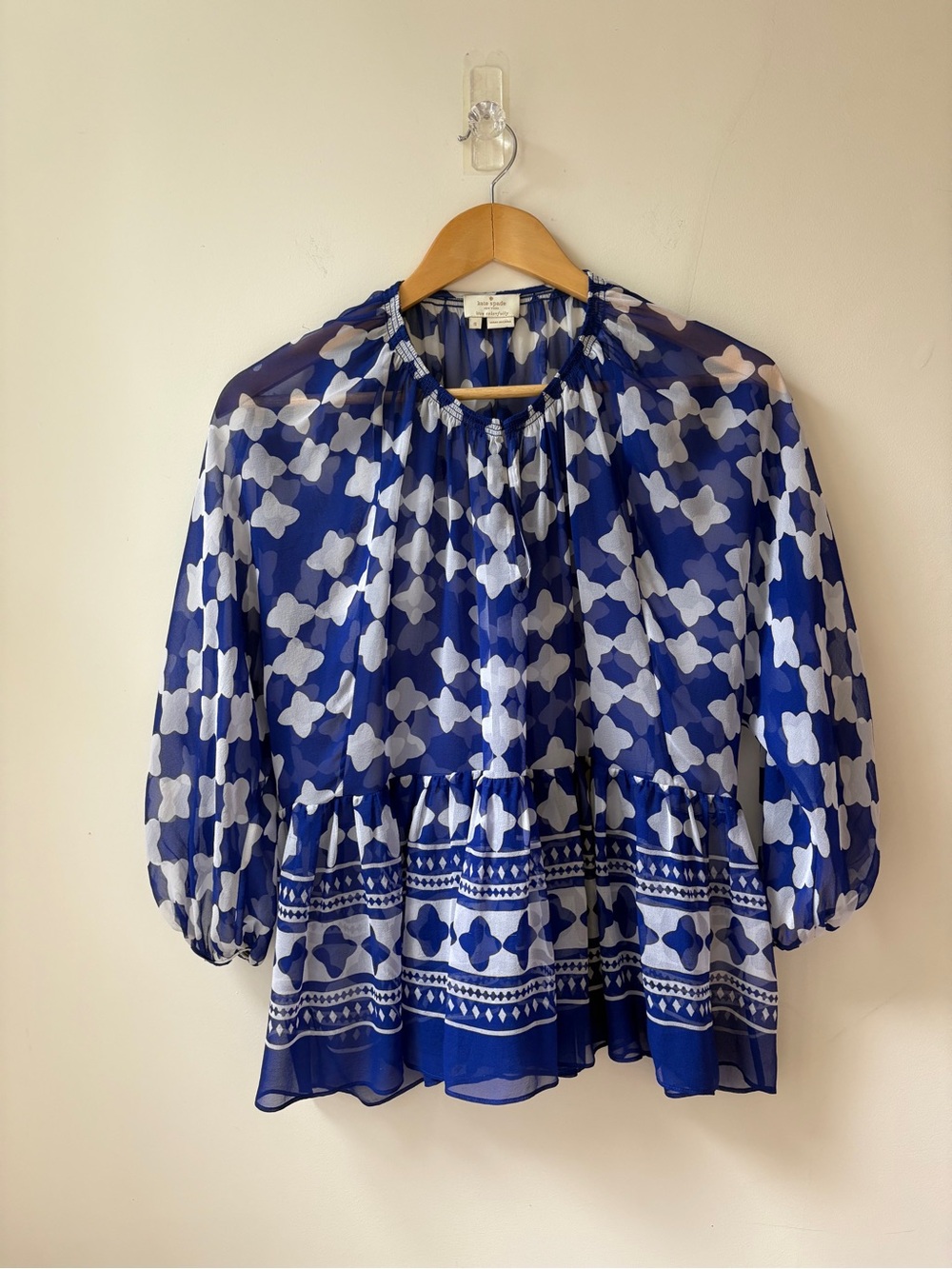 kate spade Sheer Silk Printed Peplum Blouse - Picture 4 of 14